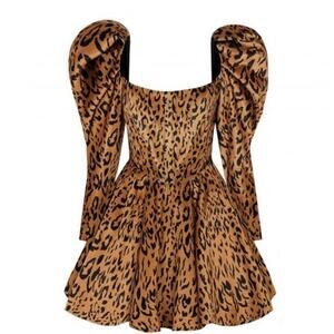 RAISA VANESSA Puffed Sleeve Leopard Print Velvet Mini Dress EU Size 36 US Size 4